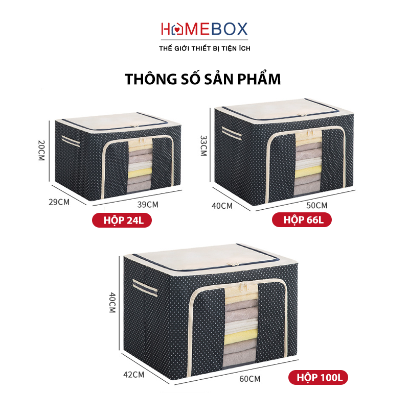 Hộp Đựng Quần Áo Chăn Màn Khung Thép Chịu Lực Có Tay Cầm 2 Bên - Túi Thùng Đựng Đồ Chơi Đồ Lót Đồ Đa Năng Chất Liệu Vải Chống Thấm Nước JYoohome - Hàng chính hãng