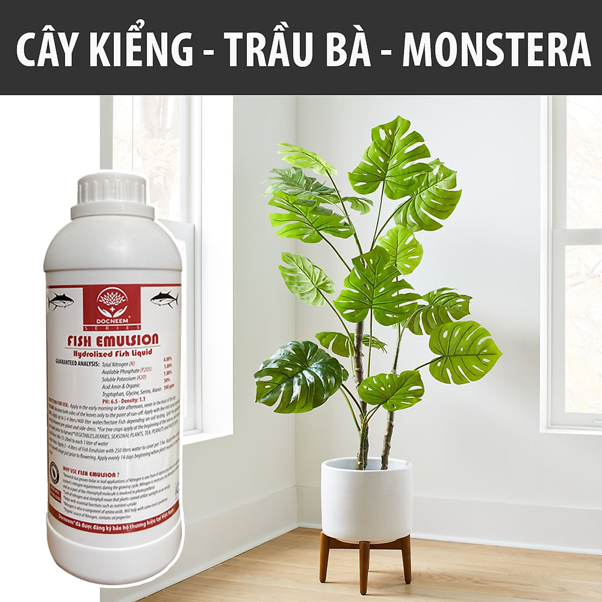 Phân đạm cá Docneem, phân cá Fish Emulsion hữu cơ cho hoa hồng, rau sạch, hoa, cây kiểng trong nhà ngoài trời