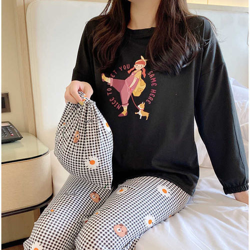 Đồ bộ dài đồ mặc nhà pijama caro không cổ  họa tiết cô gái trẻ trung siêu cute mẫu mới 2020