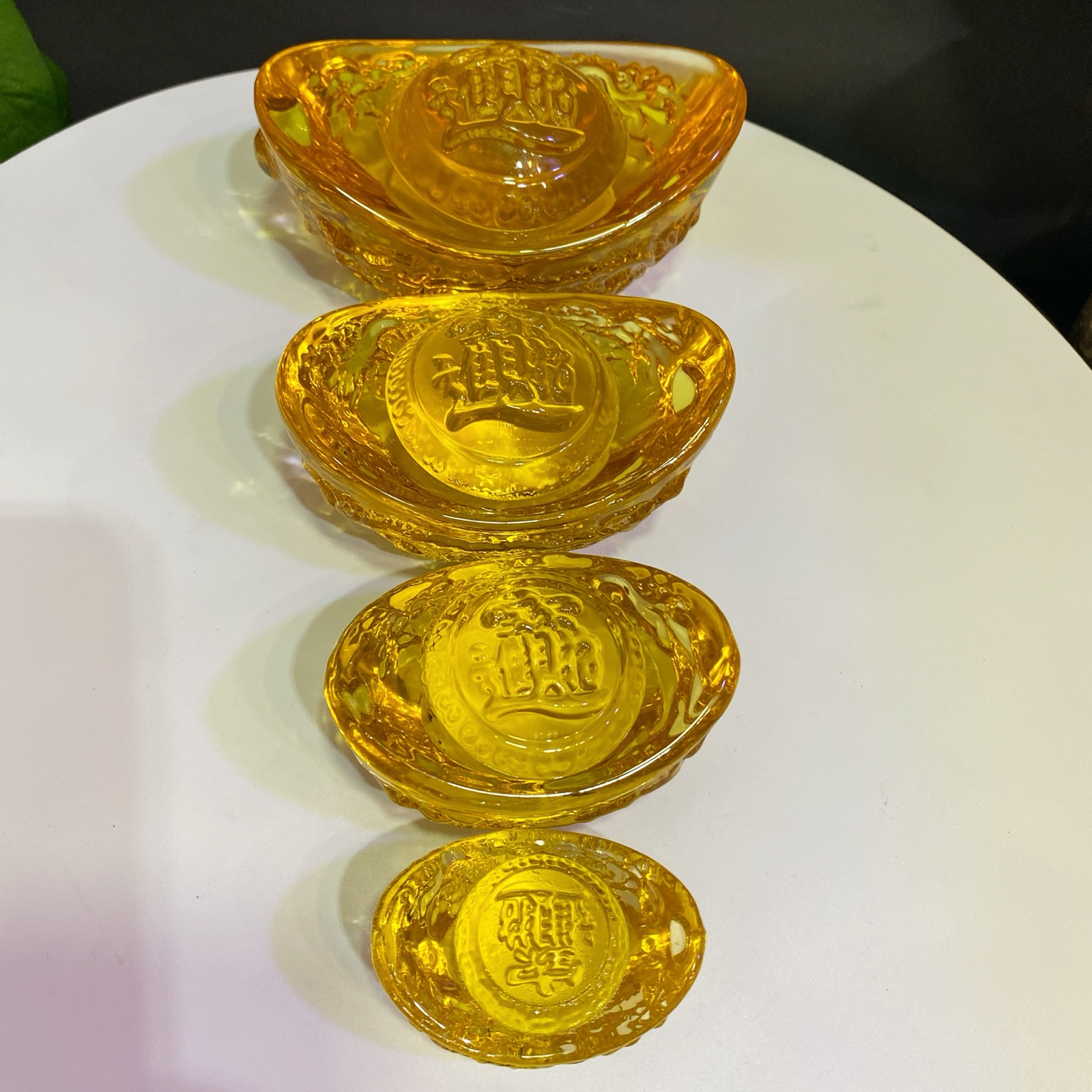 Thỏi vàng Kim Nguyên Bảo size to nhất 12cm đá lưu ly nhân tạo chạm Rồng tinh tế