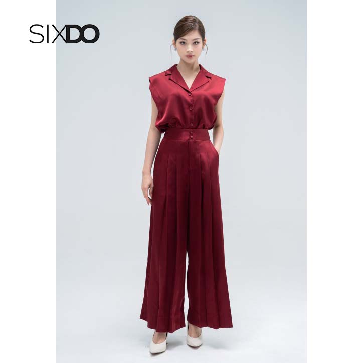 Áo lụa sát nách cổ sơ mi nữ SIXDO