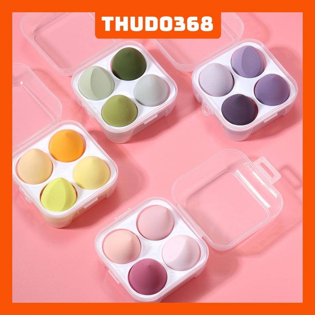 Hộp nhưa 4 bông mút trang điểm tán kem nền siêu mịn và tự nhiên