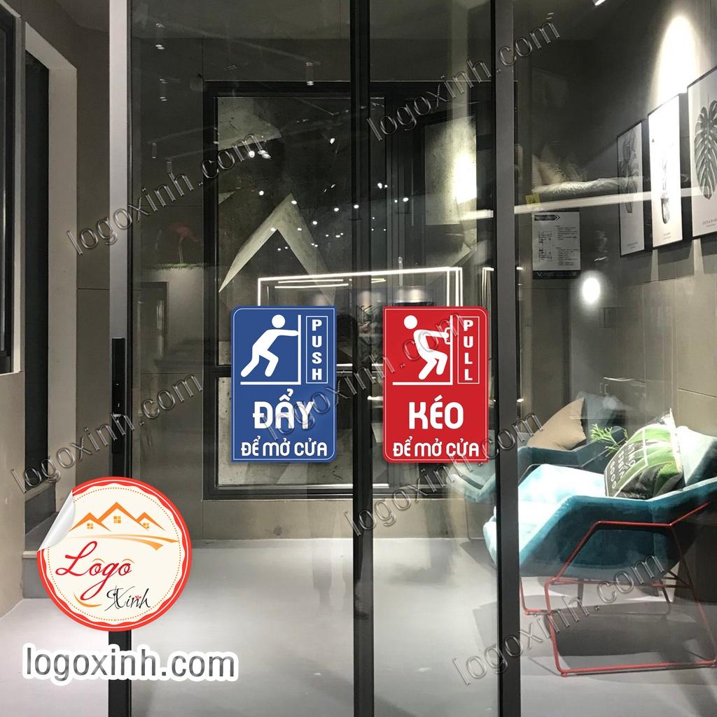 Bộ 2 Logo Dán Cửa Ra Vào, Sticker Kéo Đẩy Để Mở Cửa Song Ngữ Anh Việt Độc Đáo, Chống Nước, Độ Bền Trên 3 Năm