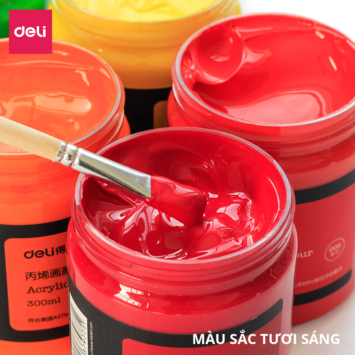 Màu Acrylic 300ml cao cấp dạng hũ Deli - Tô đất sét, đất nặn tự khô, vẽ vải, giày, đa chất liệu, tươi sáng, nhanh khô - Nhiều màu sắc - 73875