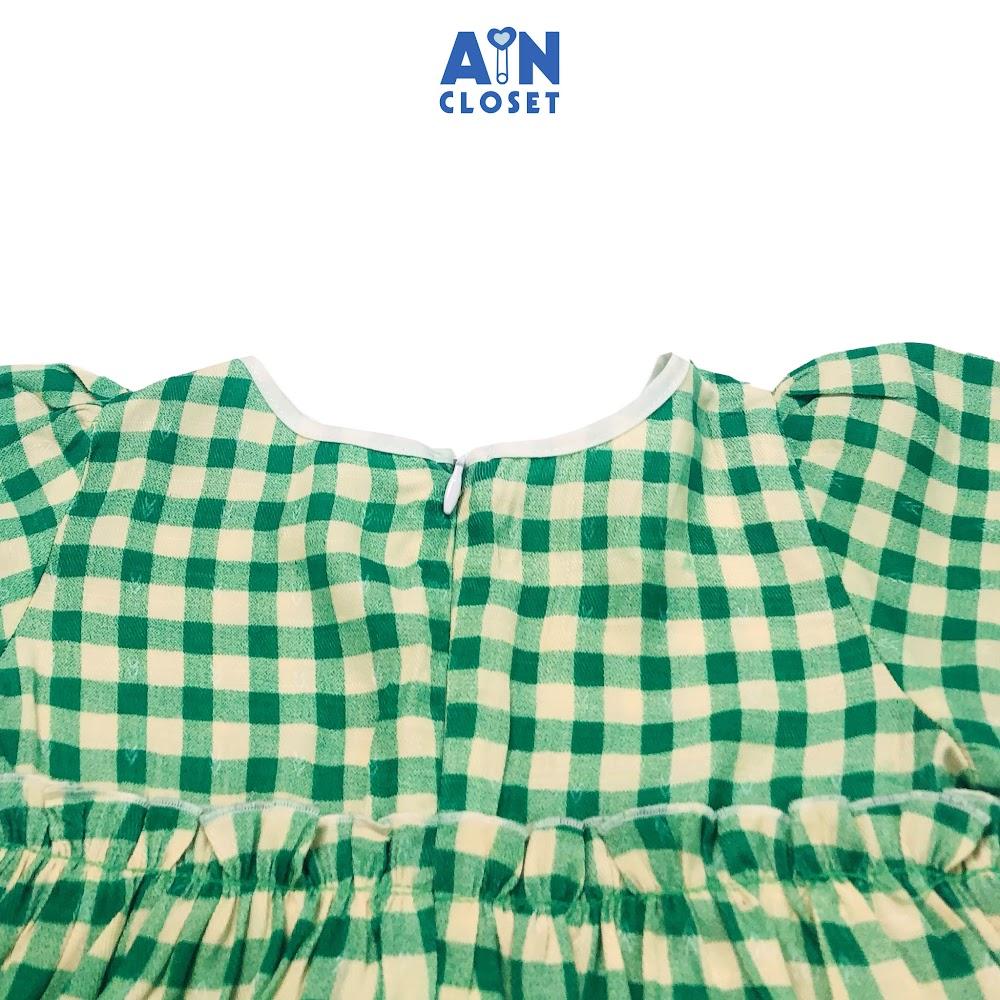 Đầm bé gái họa tiết Caro xanh lá đũi xốp - AICDBGCS3S6G - AIN Closet