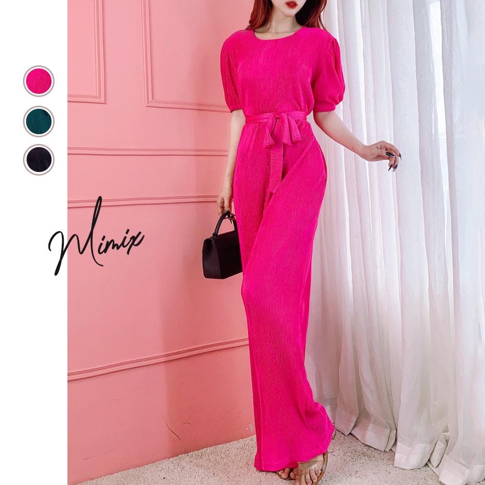 Jumpsuit thun dập ly thắt eo MIMIX sang trọng BN3195