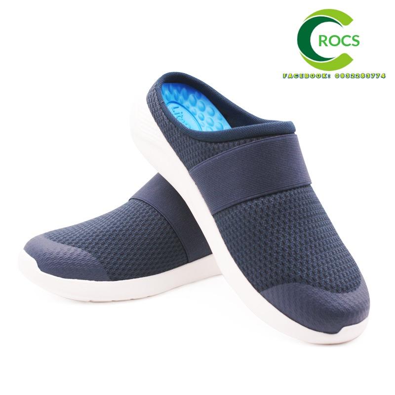 Giày lười vải lưới chống hôi chân -Croslite-Literide-Mesh mule cho nam màu xanh Navy