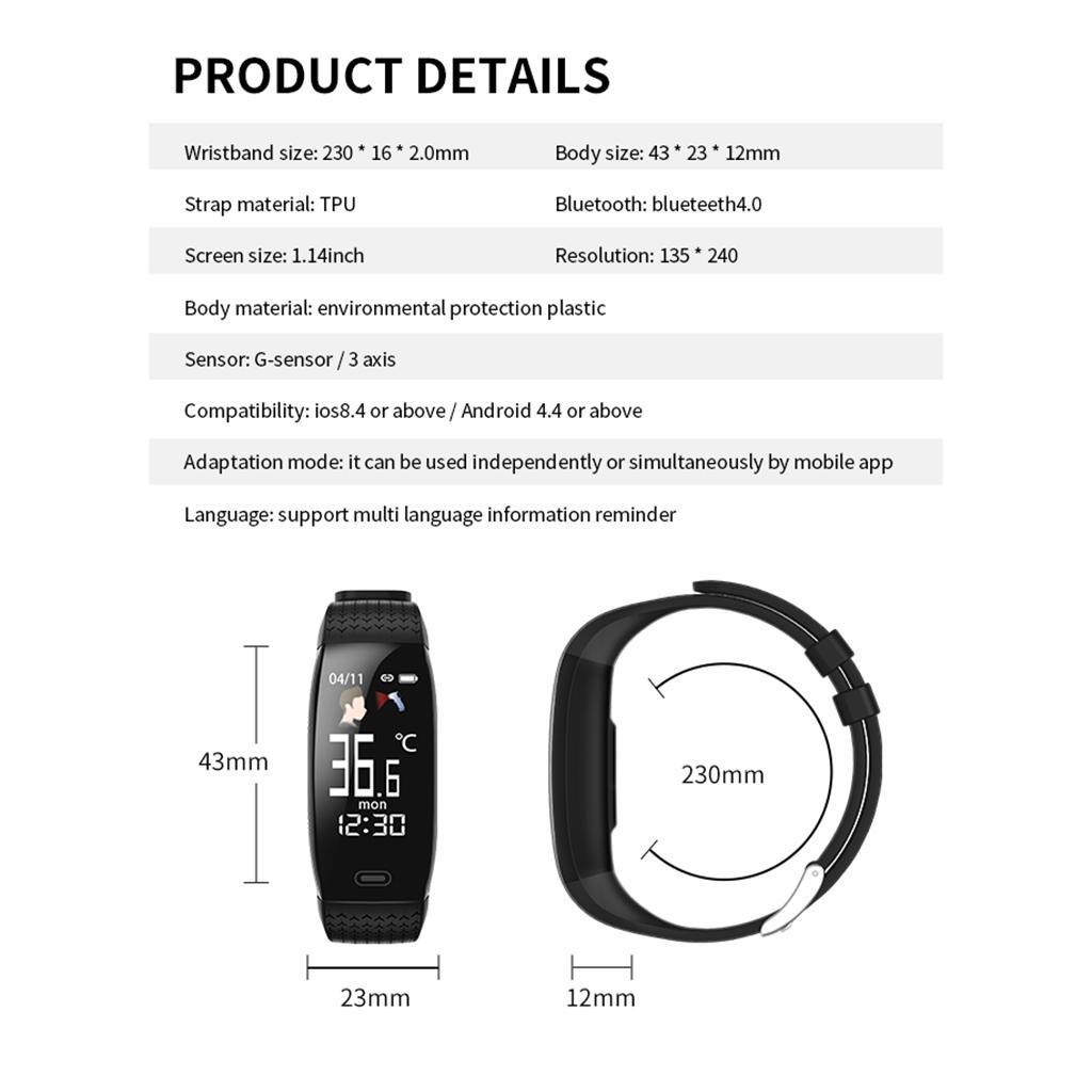 New T5 Smart Bracelet Wrist Band Temperature     Monitor Blue