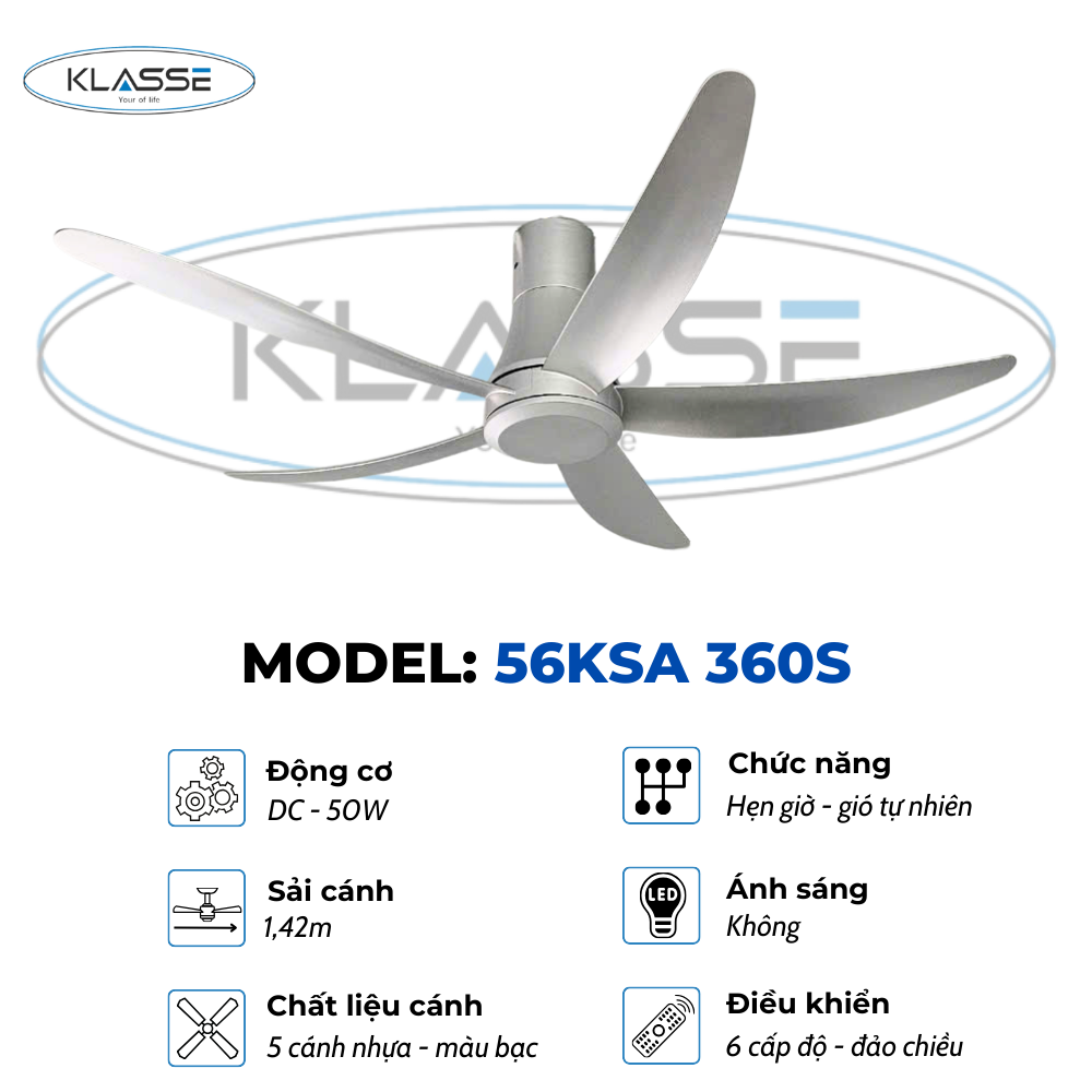 Quạt trần không đèn Klasse 56KSA 360S Hàng chính hãng