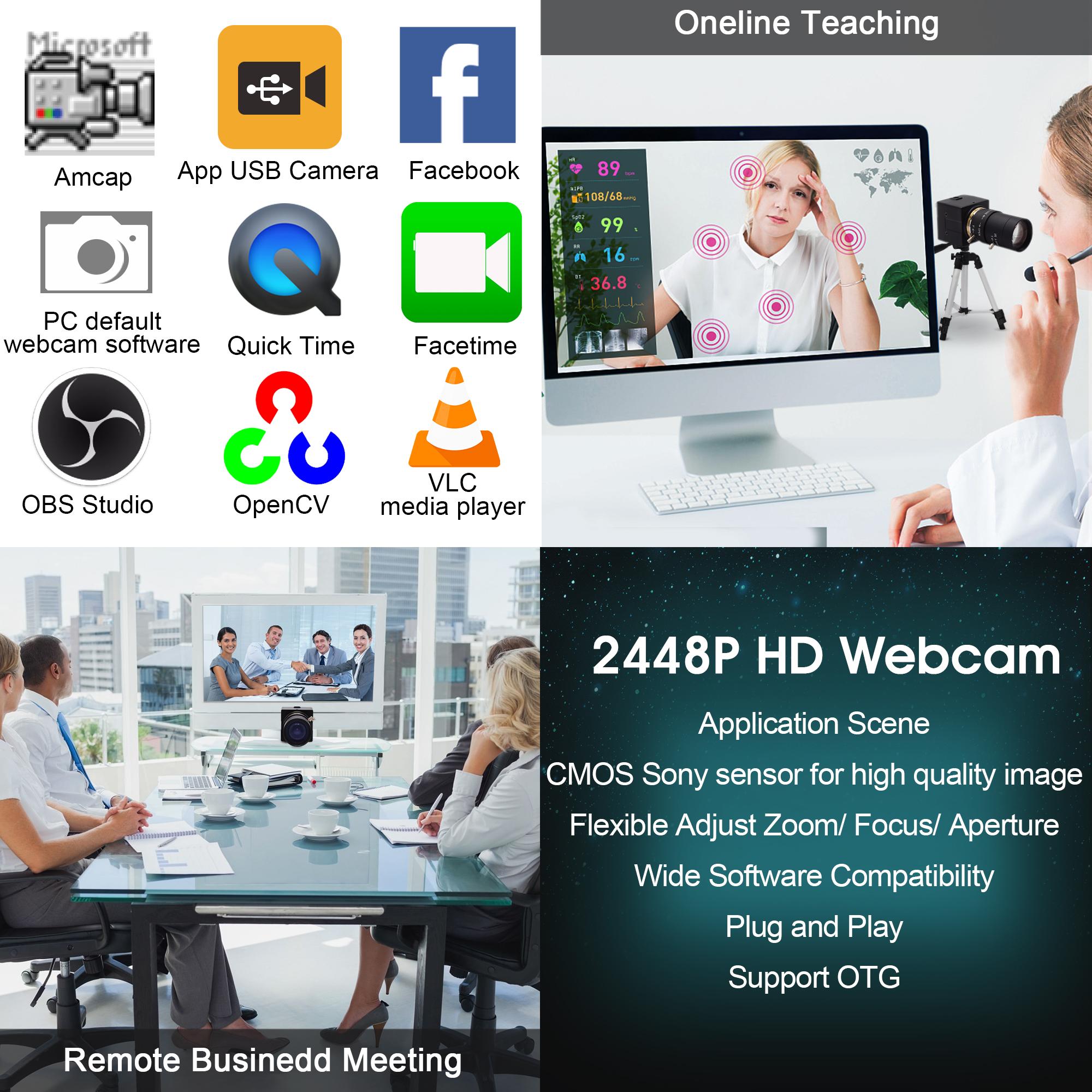 ELP 8MP 4K 3264X2448 IMX179 Webcam USB 5-50mm Ống kính Varifocal CS Hd USB Công Nghiệp Mini Camera Giám Sát Bên Trong Camera USB