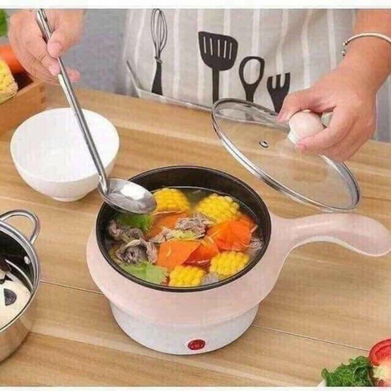 Ca mì 2 tầng có cán, nồi lẩu mini 2 tầng kèm vỉ hấp đồ ăn
