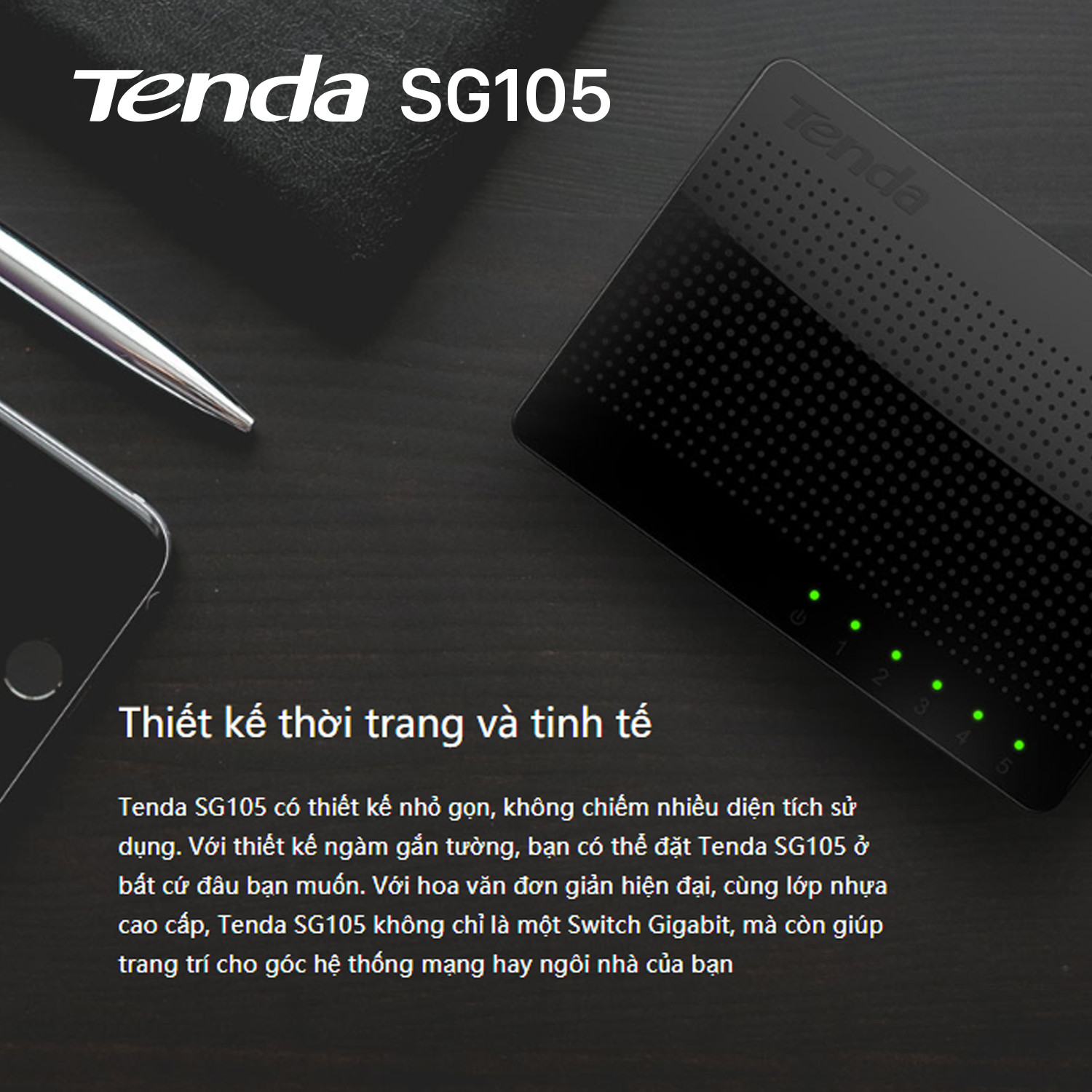 Bộ chia mạng Switch Tenda SG105 5 cổng Gigabit - Hàng Chính Hãng