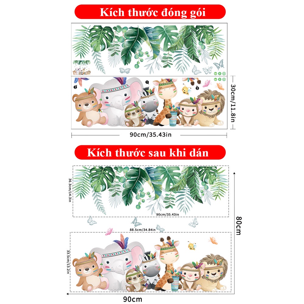 Sticker Giấy Dán Tường Decal Dán tường Tranh Dán Tường Trang Trí Tường Mẫu Sở Thú Của Bé ZH95
