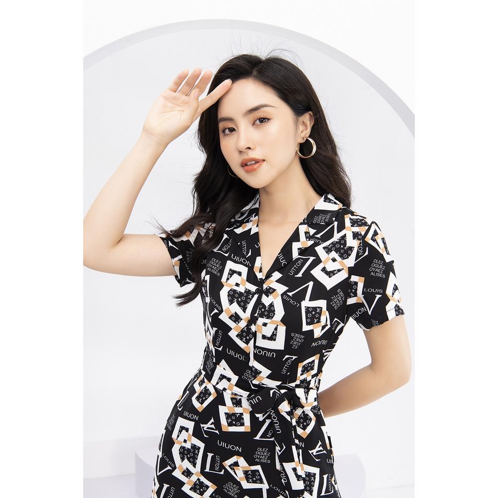 Đầm Nữ LUPERI LFV3152 Dáng xòe nhẹ cổ V trẻ trung eo có nơ thắt tạo cảm giác thon gọn cho eo tay ngắn