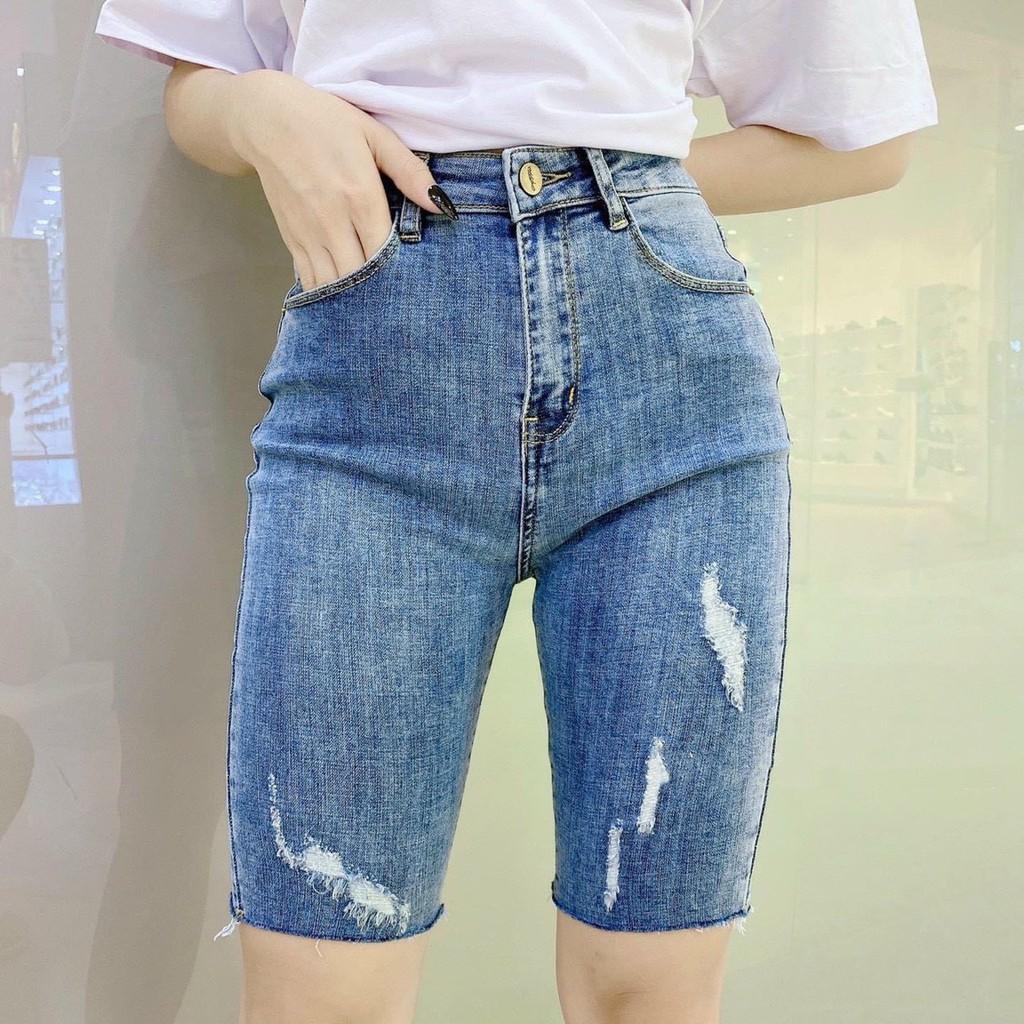 Quần bò ngố / lửng BIGSIZE lưng siêu cao, co dãn mạnh rách xước kiểu đẹp thời trang 90kg 3851