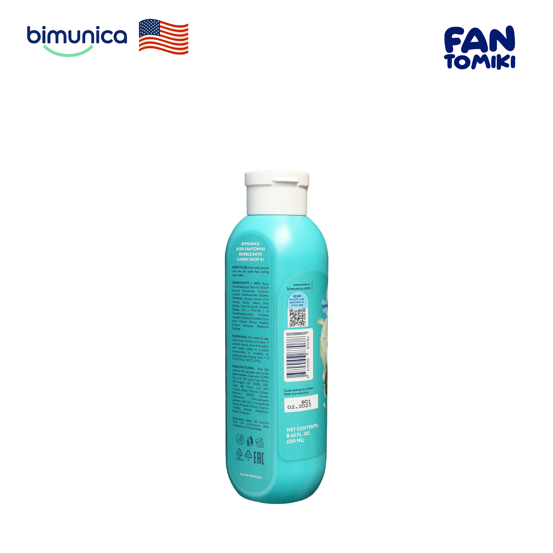 Sữa Tắm Tạo Bọt BIMUNICA Fantomiki Cho Bé từ 3 Tuổi - 250ml Không Cay Mắt, Làm Sạch, Làm Mềm