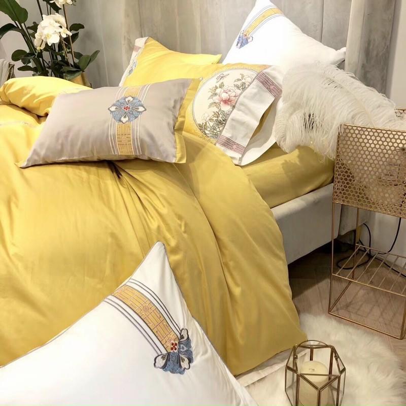 Bộ Chăn Ga Gối Lụa Tencel 60s Thêu -Hàng Nhập Khẩu Cao Cấp 5 Món Hoạ Tiết Độc Đáo