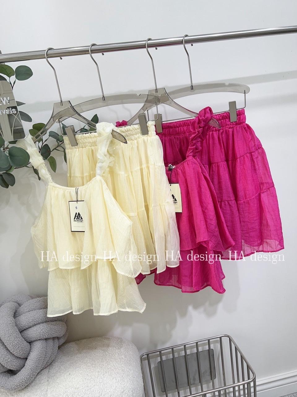 SET ĐI CHƠI, SET 2 MÓN ÁO TƠ 2S TẦNG XÒE PHỐI QUẦN ĐÙI CỰC XINH - Pink
