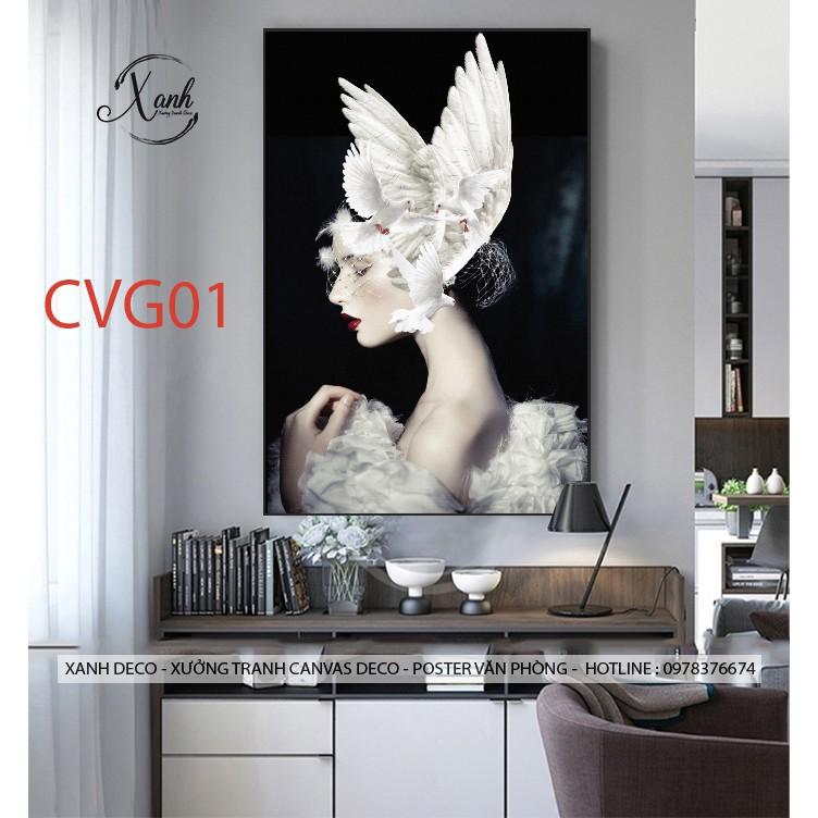 Tranh canvas cô gái nghệ thuật TCVG37 tặng đinh treo tranh