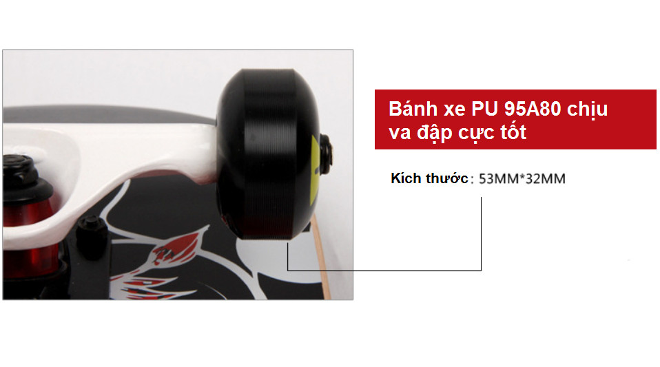 Ván Trượt Mặt Nhám, Bánh Cao Su PU 95A, Vòng Bi ABEC - 9 + Trục Hợp Kim Magie Chịu Tải Trọng Lớn 180kg