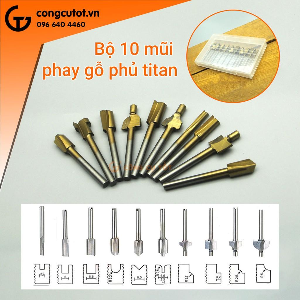 Bộ 10 mũi phay gỗ phủ Titan