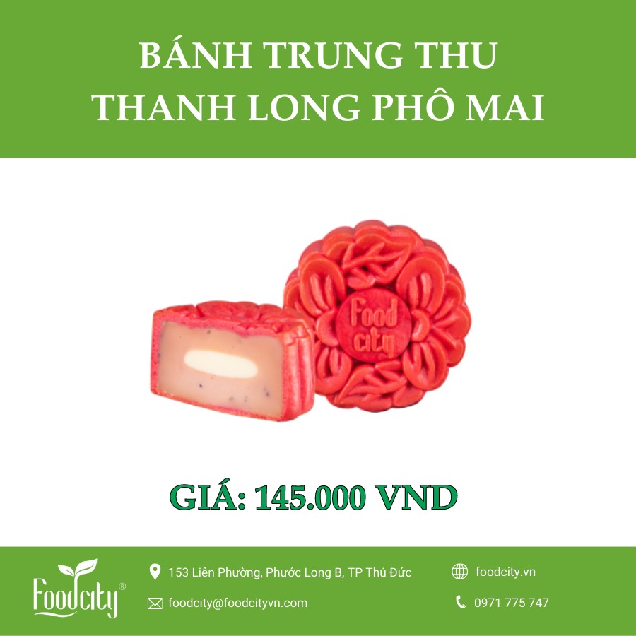 [ Dòng bánh chay] Bánh trung thu Thanh long phô mai 150gr - Foodcity Store