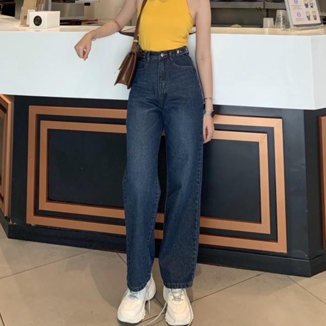 Quần Jean Ống Rộng SIMPLE JEAN Unisex (Gài nút 2 bên lưng K001)