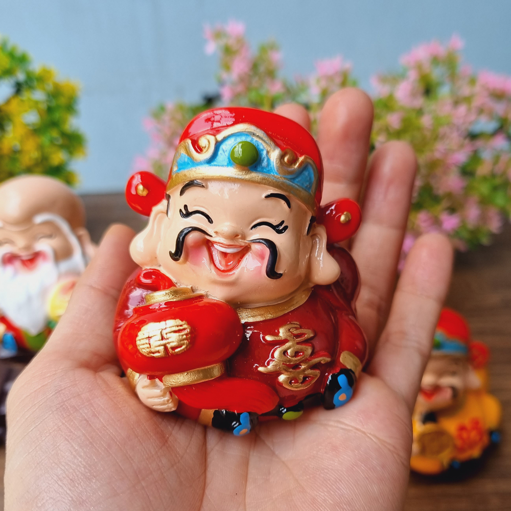 Bộ Ngũ Phúc Lâm Môn 7cm tròn đầy kèm đế Tài Lộc Phát - tặng kèm túi 50 xu vàng mini may mắn