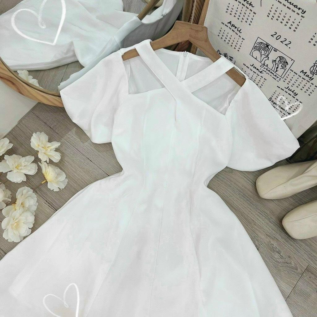 ĐẦM XÒE CHÉO DÂY CỔ TAY PHỒNG 14451