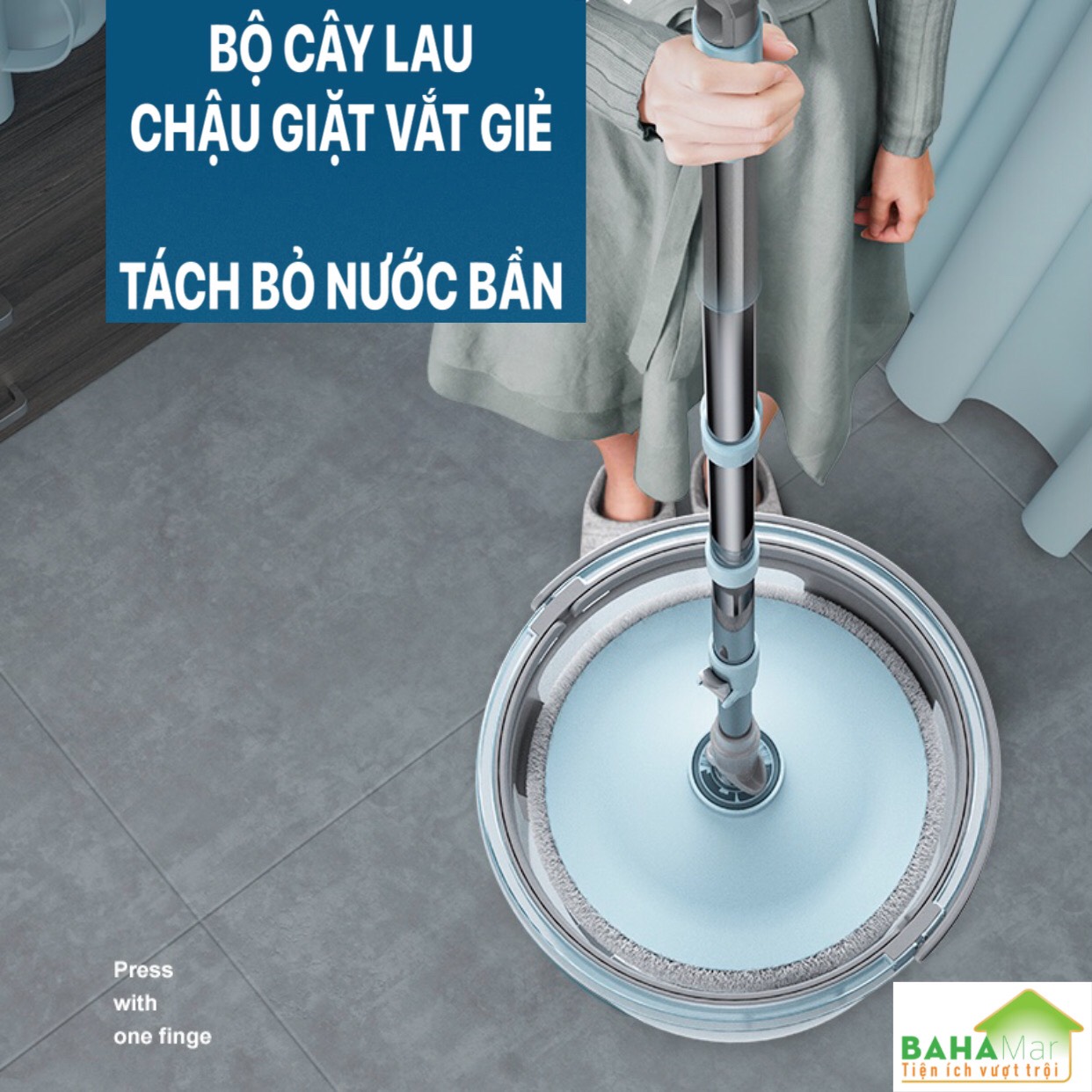 BỘ CÂY LAU SÀN   CHẬU GIẶT VẮT GIẺ CÓ TÁCH BỎ NƯỚC BẨN  BAHAMAR  thuận tiện lau và giặt giẻ