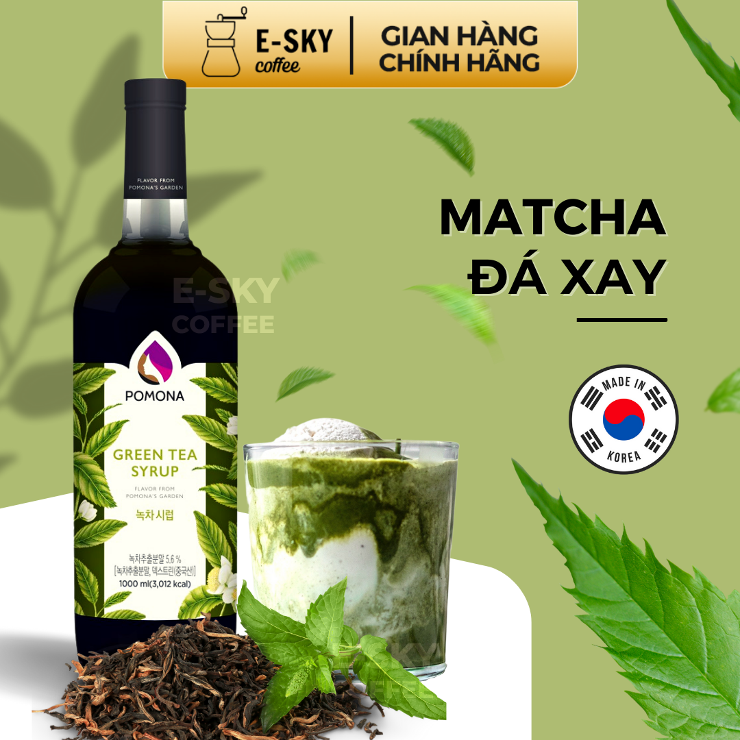 Siro Trà Xanh POMONA Green Tea Syrup Nguyên Liệu Pha Chế Hàn Quốc Chai Thủy Tinh 1 lít