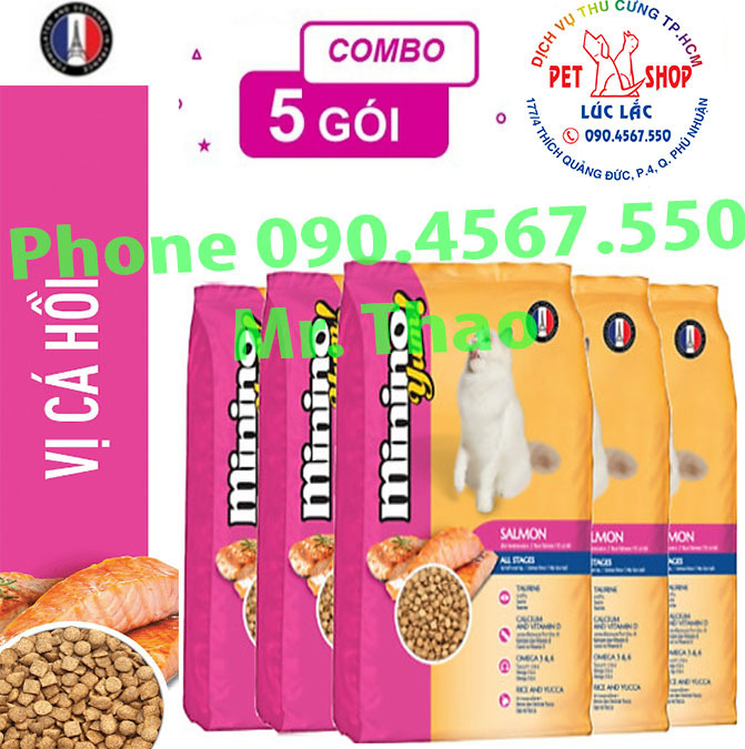 Combo 4 gói thức ăn cho mèo Minino Yum Salmon 350gr - Tặng 1 gói cùng loại