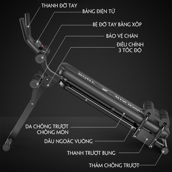 Ghế tập bụng đa năng mẫu mới giúp kết hợp nhiều bài tập gym tại nhà, đồng hồ hiển thị thanh trượt bụng thông minh, Ghế tập gym