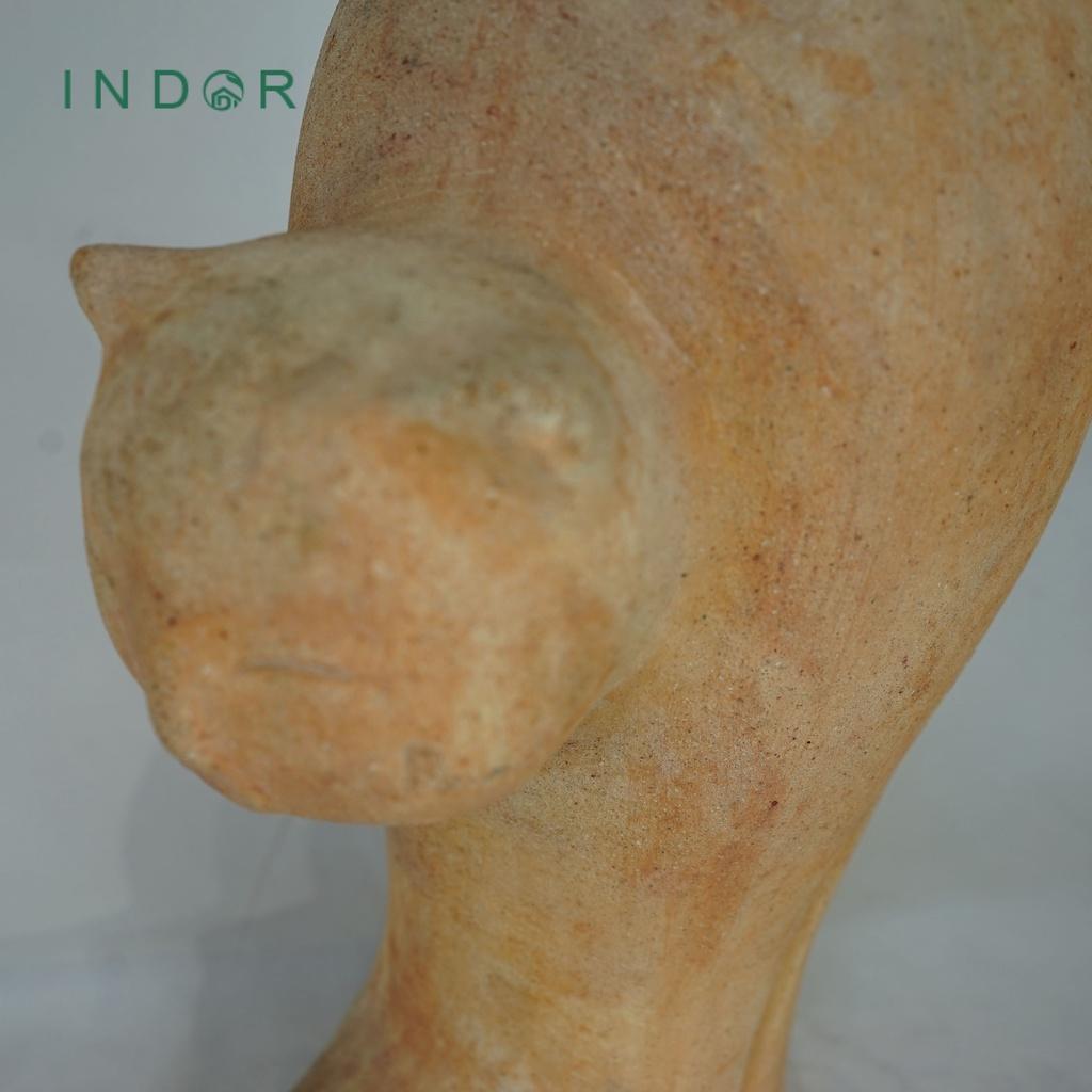 Tượng chú mèo mông cao chất liệu đất nung terracotta size XL - L Tượng decor trang trí nội ngoại thất