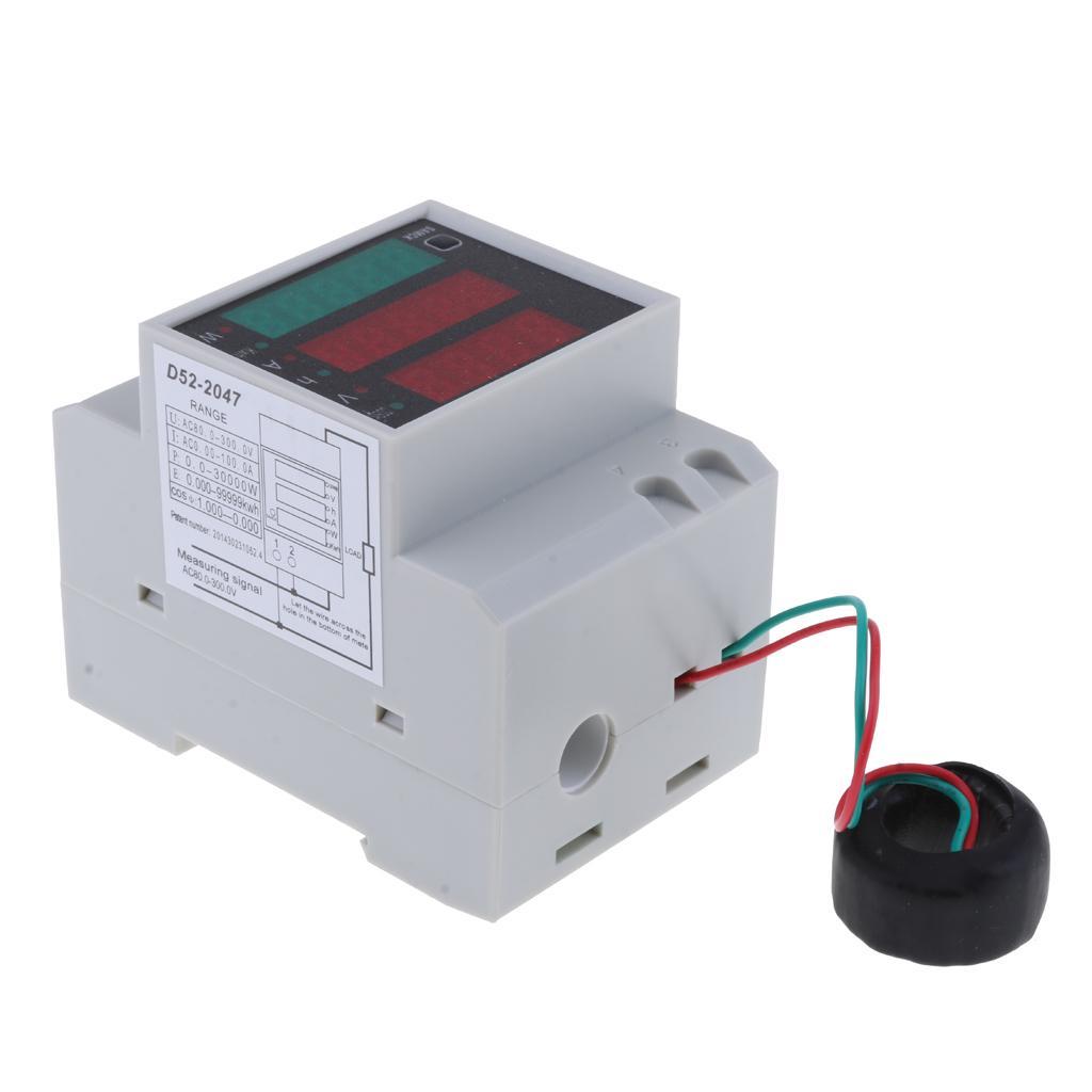 2pcs 80-300V D52-2047 LED Digital Din Rail Voltage Power Ammeter Voltmeter
