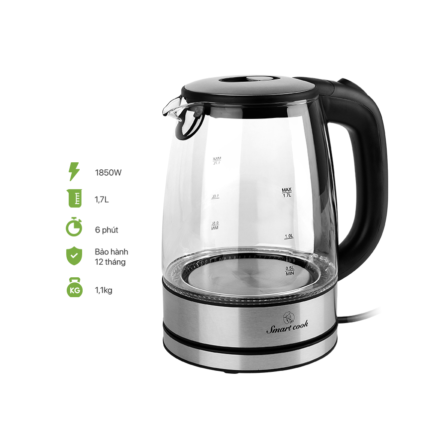 Ấm đun nước siêu tốc Elmich Smartcook ICS-3859 (1.7 Lít) - Hàng chính hãng