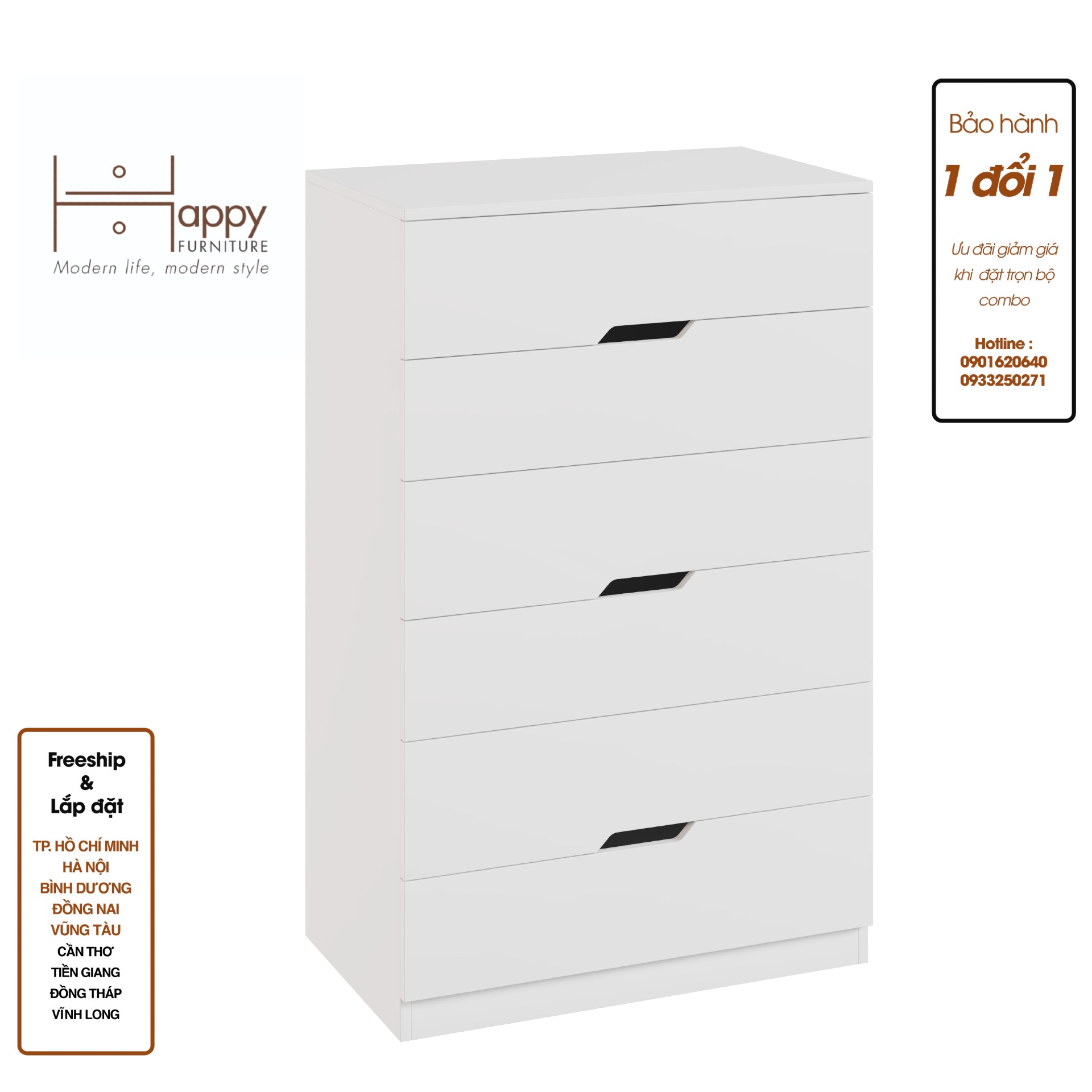 [Happy Home Furniture] DASH , Tủ đựng đồ - 6 ngăn kéo , 76cm x 46cm x 120cm ( DxRxC), THK_054