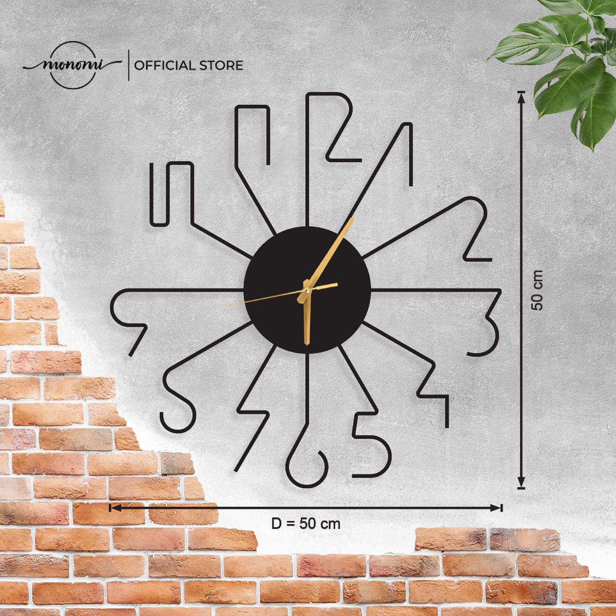 Đồng hồ CNC treo tường Black Minimalist Number, phong cách tối giản, CNC Metal Wall Clock - Monomi C013