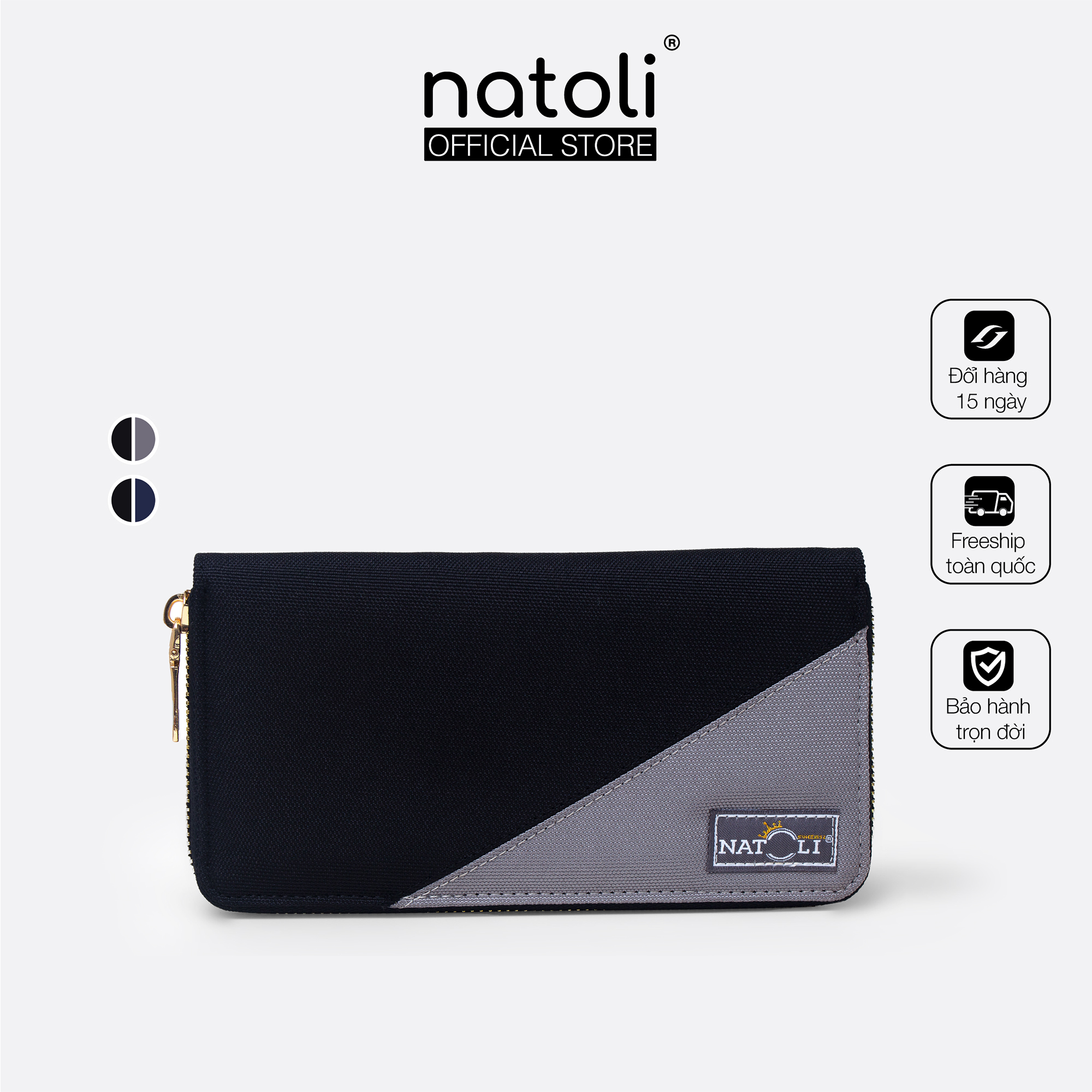 Ví dài cầm tay nam The Zipper Wallet chính hãng NATOLI đựng thẻ điện thoại nhiều ngăn cao cấp