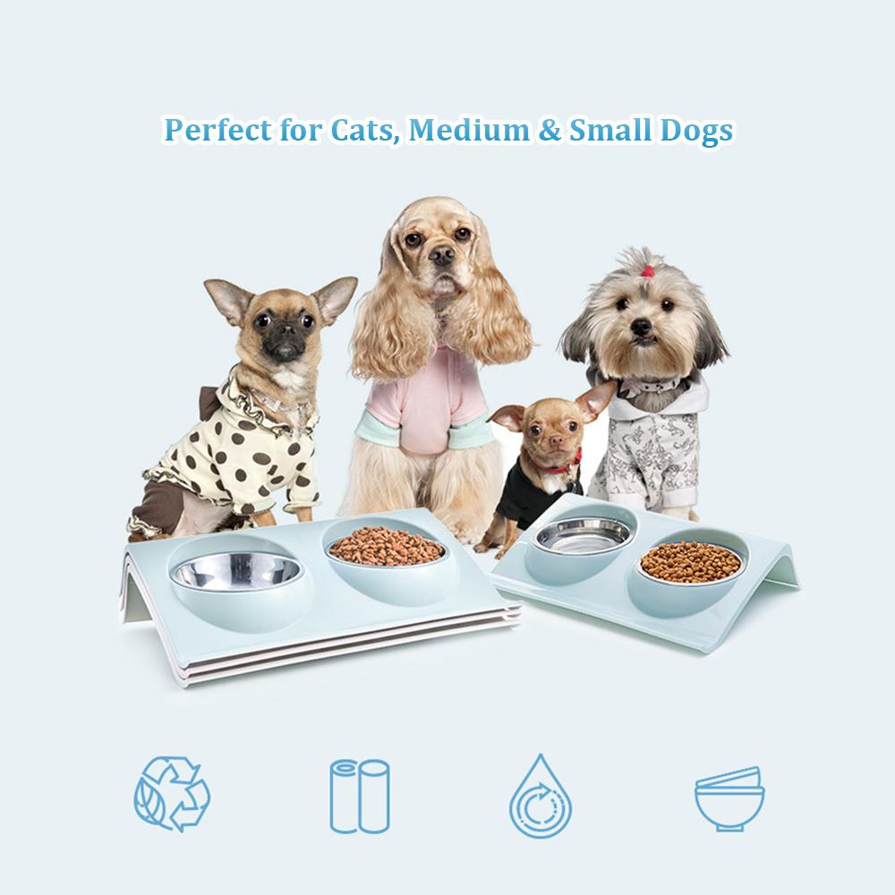Bát Đôi bằng thép không gỉ cho thú cưng với thức ăn không tràn đáy và khay nạp nước