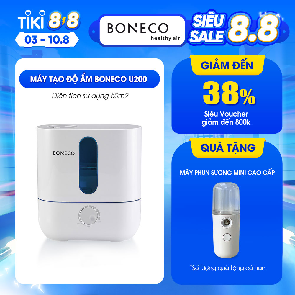 Máy Phun Sương Tạo Ẩm Cao Cấp BONECO U200 Khuếch Tán/Xông Tinh Dầu, Bộ Lọc Kháng Khuẩn Chống Viêm Mũi Cho Trẻ Em, Giữ Ẩm Da (&lt;30m2) - Hàng Nhập Khẩu