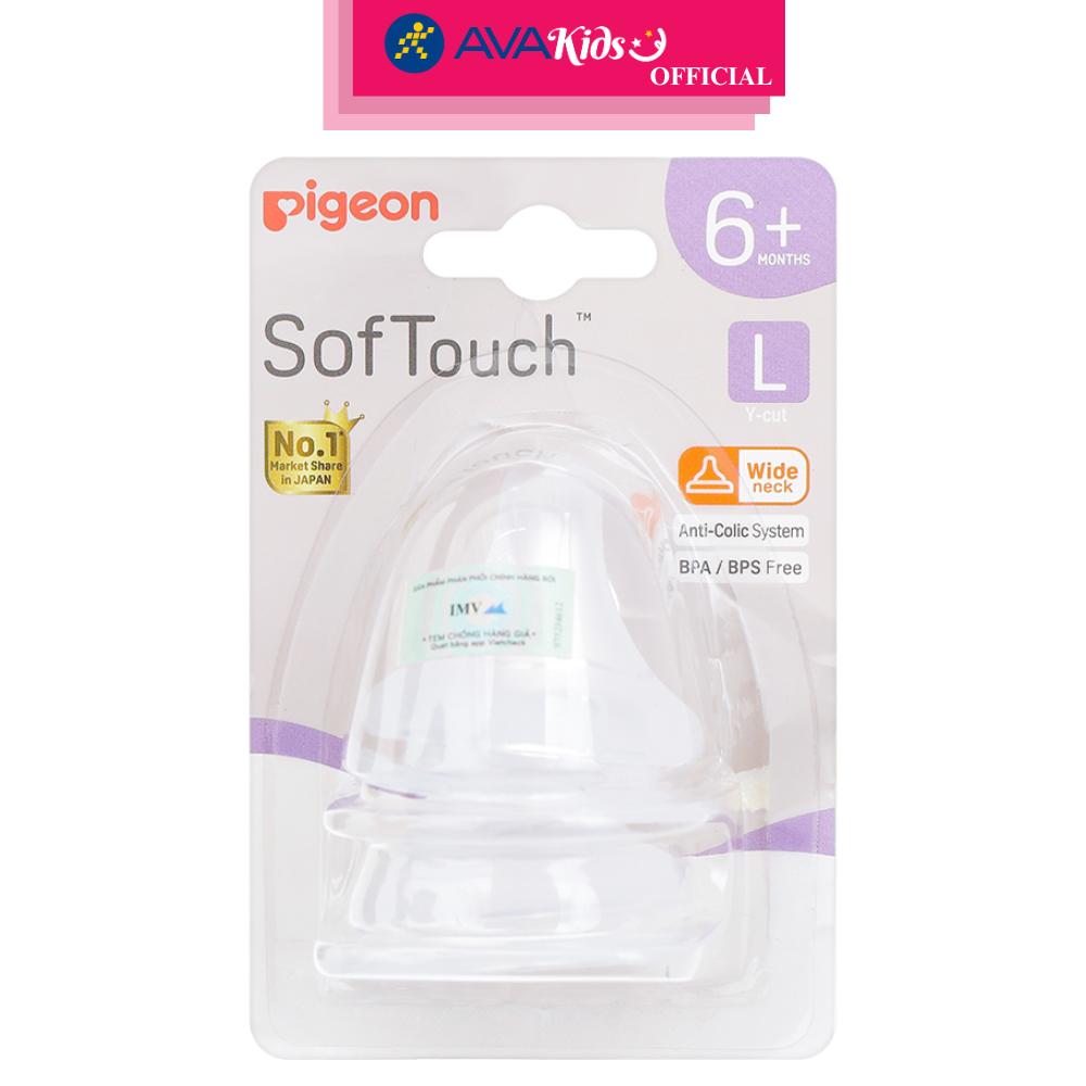 Bộ 2 núm ti Pigeon siêu mềm Plus WN3 cổ rộng size L (6 - 9 tháng) - Hàng Chính Hãng