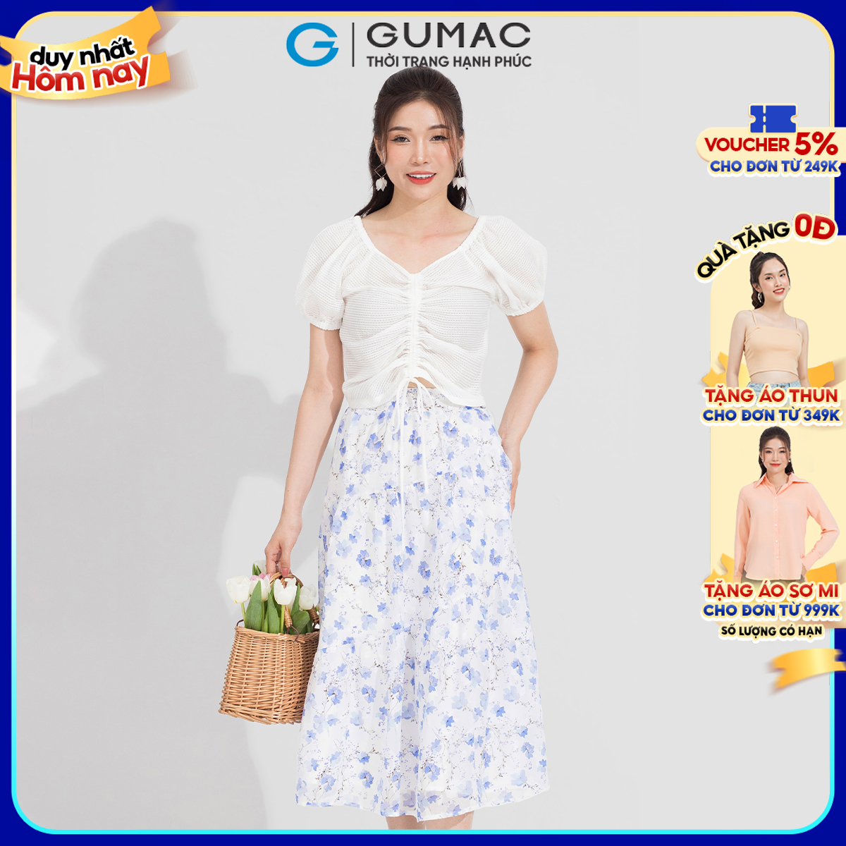 Chân váy hoa rã tầng GUMAC VD05044
