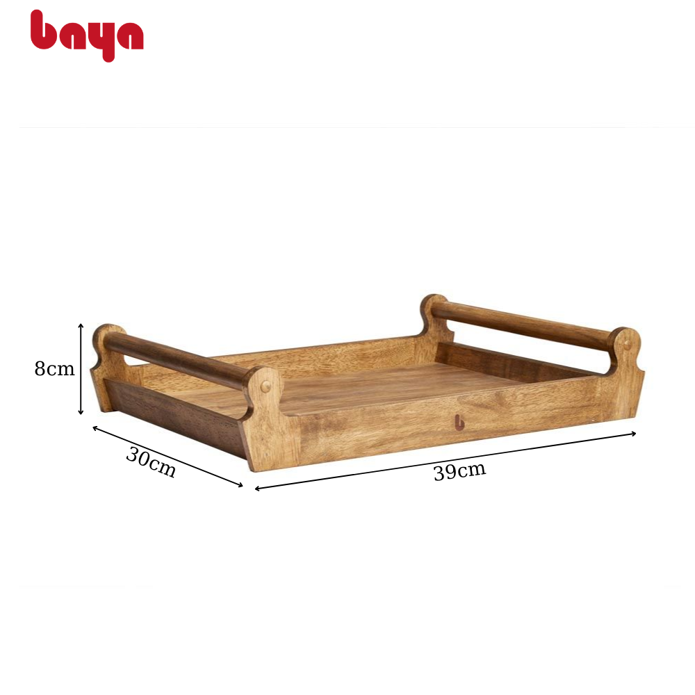 Khay Gỗ Đựng Đồ Hình Chữ Nhật Trang Trí Decor BAYA Napa Thiết Kế Tay Cầm 2 Bên Chắc Chắn Chất Liệu Gỗ Cao Su Bền Chắc, Màu Nâu Vân Gỗ Cổ Điển, An Toàn Vệ Sinh Thực Phẩm Và Sức Khỏe, Kích Thước 30x39x8cm - 1100341