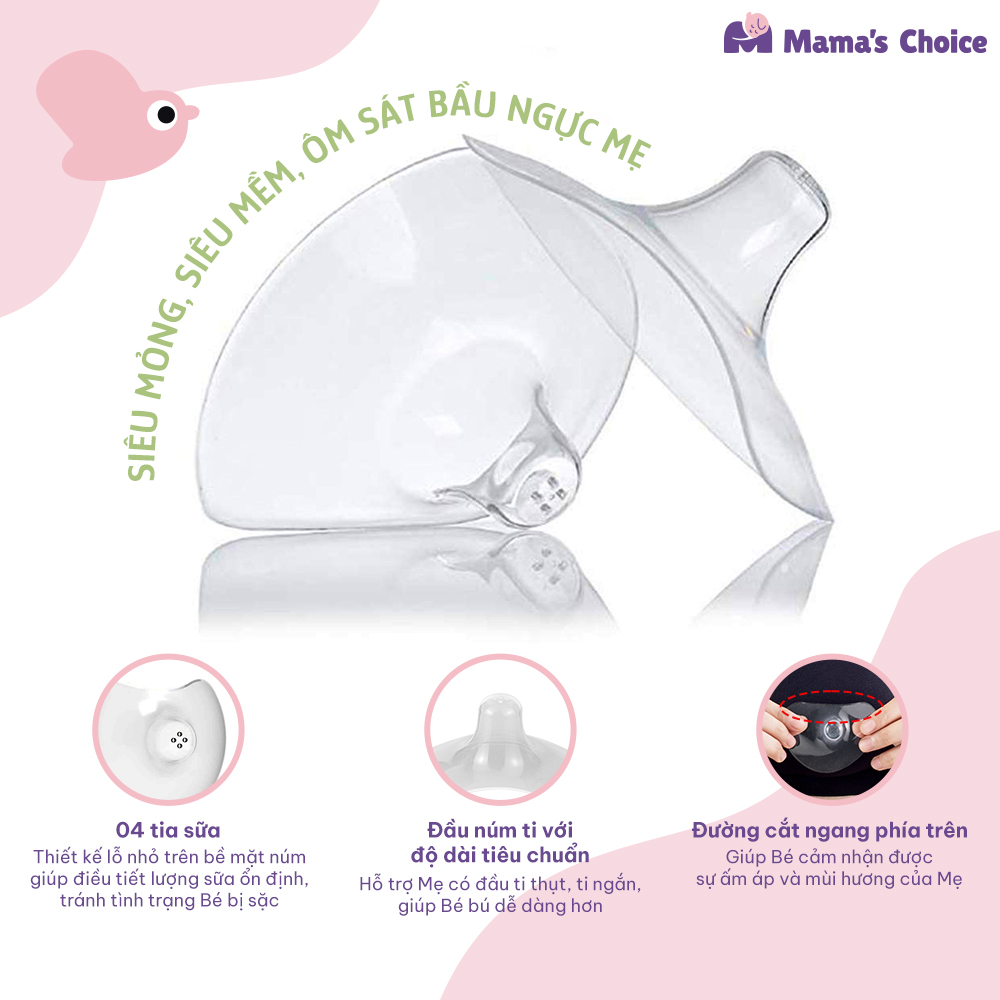 Núm Trợ Ti Mama's Choice, Trợ Ty Silicone Siêu Mềm Giúp Mẹ Cho Bé Bú Dễ Dàng