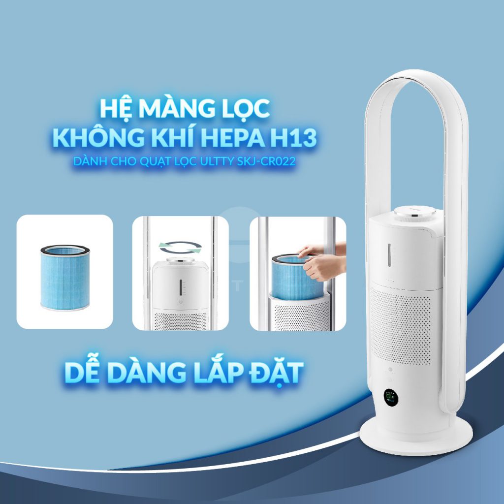 Combo Máy Lọc Không Khí Bù Ẩm ULTTY SKJ - CR022 Dạng Quạt, Khử Khuẩn Bằng Tia UV + Màng lọc HEPA H14 Nano Phân Tử Bạc - Hàng Chính Hãng