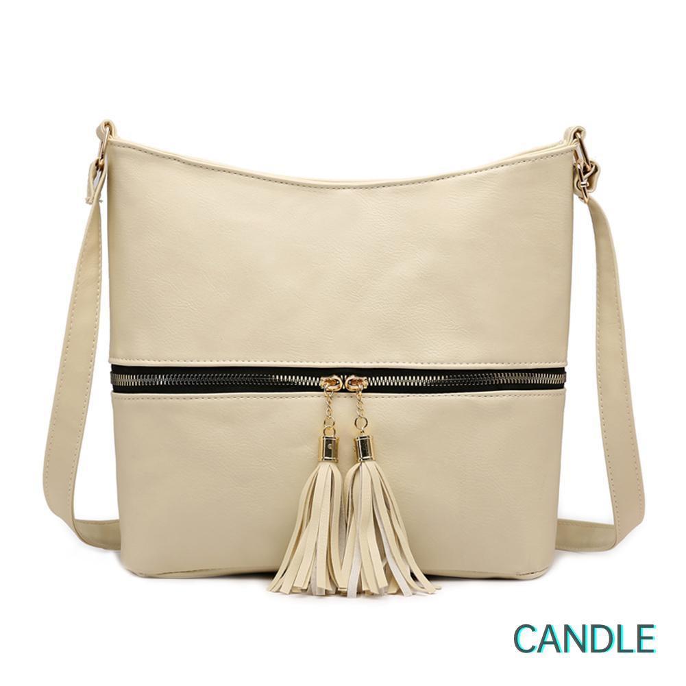 Túi Da Đeo Chéo Màu Trơn Phối Tua Rua