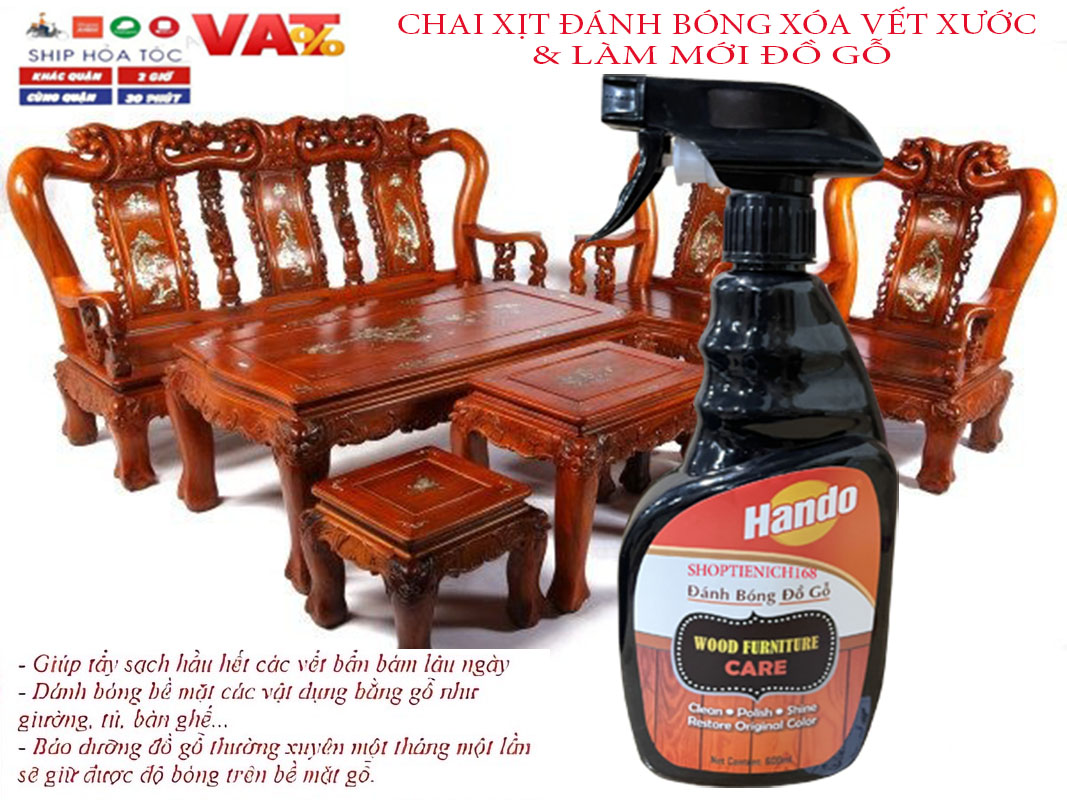 Chai xịt đánh bóng xóa vết xước và làm mới bảo dưỡng đồ gỗ Hando 600ml