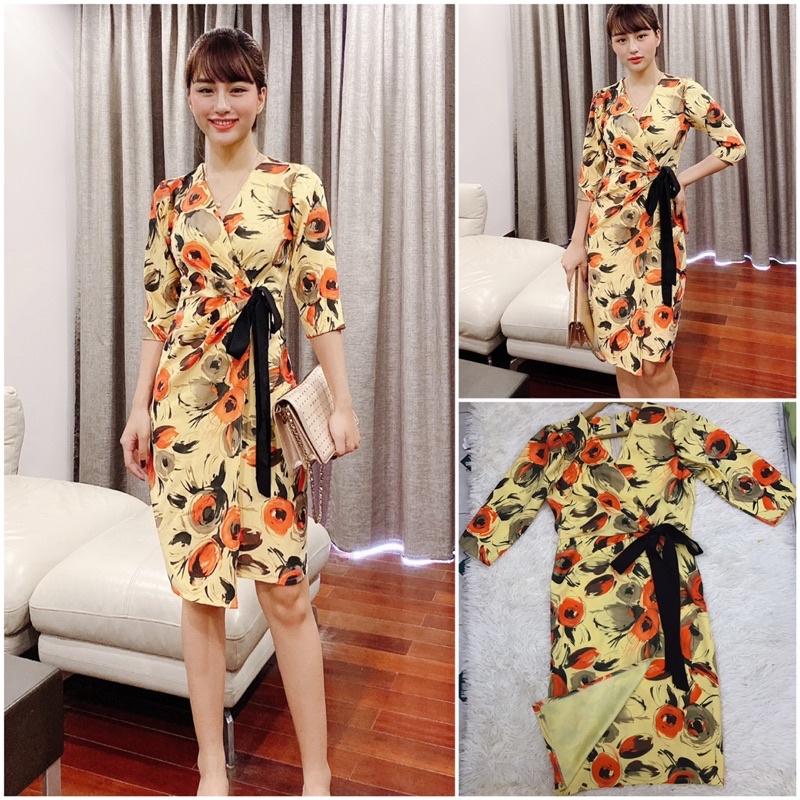 ️Sale sốc️Đầm body hoa hồng thắt đai nơ đen️Elisa Fashion