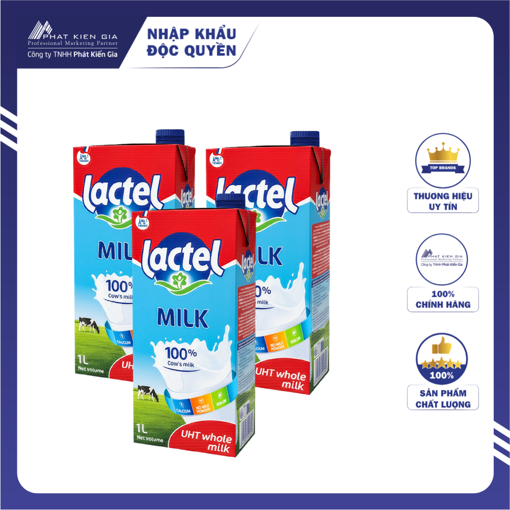 COMBO 3 Hộp Sữa Tiệt Trùng Nguyên Chất Lactel 1L | Lactel UHT Whole Milk 1L
